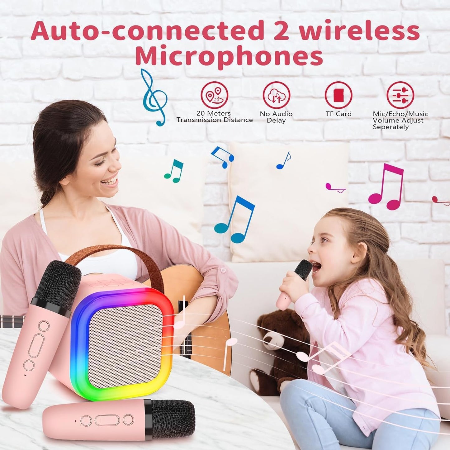 Karaoke machine with 2 wireless microphone